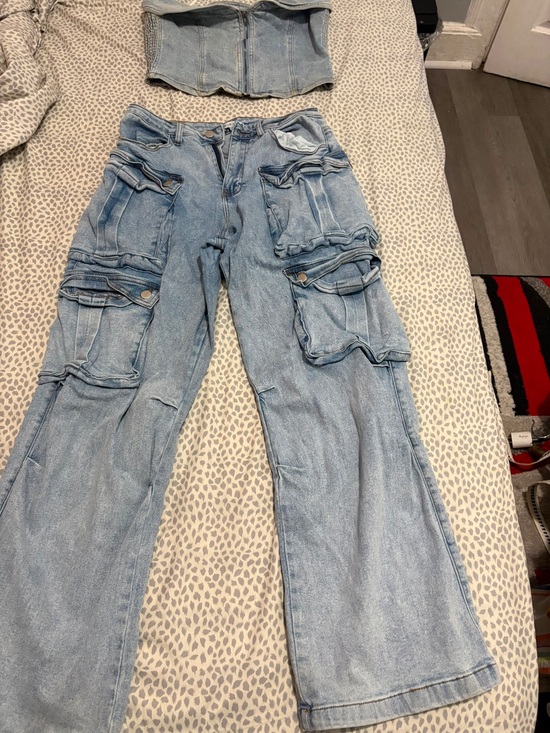 Fashion Nova Pants - Light Blue Cargo Denim Pants